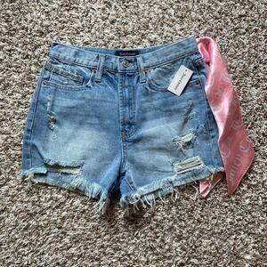 Juicy Couture High Rise Short Women's 26 Medium Wash Denim Distressed Frayed Hem
